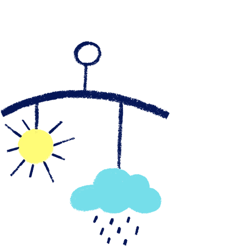ilustración de un móvil para bebés con un sol y una nube